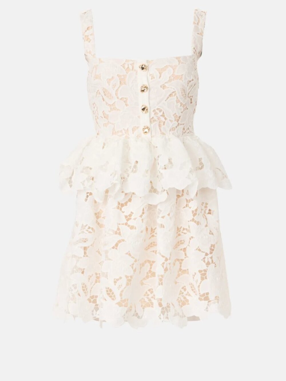 Self Portrait Guipure Lace Tiered Mini Dress Ivory White Peplum Cocktail Party - Picture 12 of 15